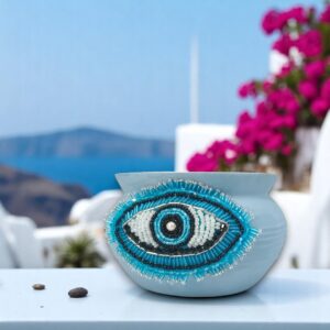 Κερί Σαντορίνη μεγάλο με κεντημένο μάτι από λαμπερά στοιχεία!