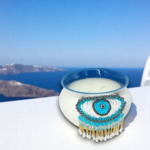 Κερί Σαντορίνη μεγάλο με κεντημένο μάτι από λαμπερά στοιχεία!