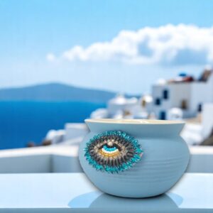 Κερί Σαντορίνη μεγάλο με κεντημένο μάτι από λαμπερά στοιχεία!