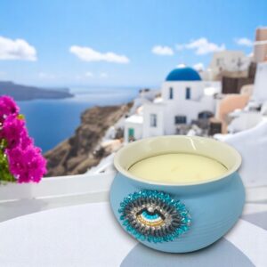 Κερί Σαντορίνη μεγάλο με κεντημένο μάτι από λαμπερά στοιχεία!