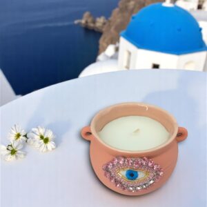 Κερί Σαντορίνη μεγάλο με κεντημένο μάτι από λαμπερά στοιχεία!
