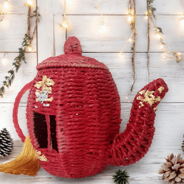 Διακοσμητική πλεκτή κανάτα με σατέν φούντα!