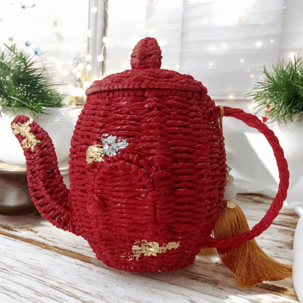 Διακοσμητική πλεκτή κανάτα με σατέν φούντα!