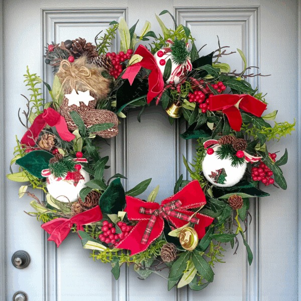 Χριστουγεννιάτικο στεφάνι με λευκές μπάλες!