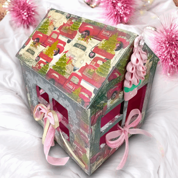 Χριστουγεννιάτικο ξύλινο σπίτι - καλάθι αποθήκευσης!