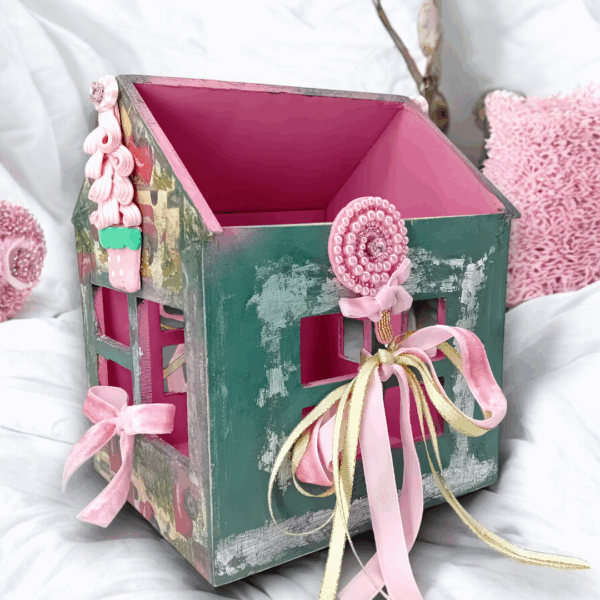 Χριστουγεννιάτικο ξύλινο σπίτι - καλάθι αποθήκευσης!