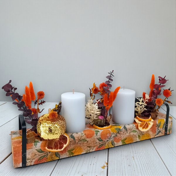 Κηροπήγιο ξύλινο με αποξηραμένα λουλούδια!