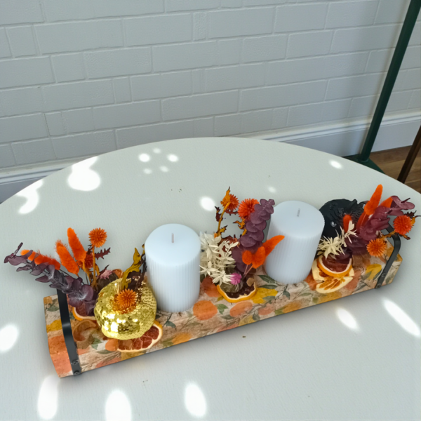 Κηροπήγιο ξύλινο με αποξηραμένα λουλούδια!