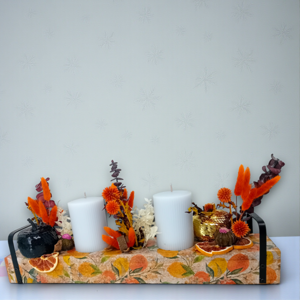 Κηροπήγιο ξύλινο με αποξηραμένα λουλούδια!