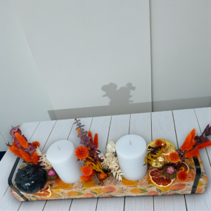 Κηροπήγιο ξύλινο με αποξηραμένα λουλούδια!