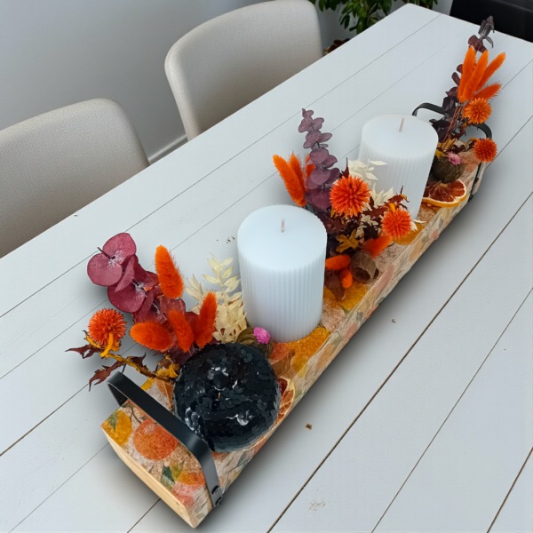 Κηροπήγιο ξύλινο με αποξηραμένα λουλούδια!