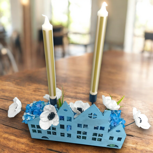 Ξύλινο διακοσμητικό κηροπήγιο με υφασμάτινα λουλούδια!