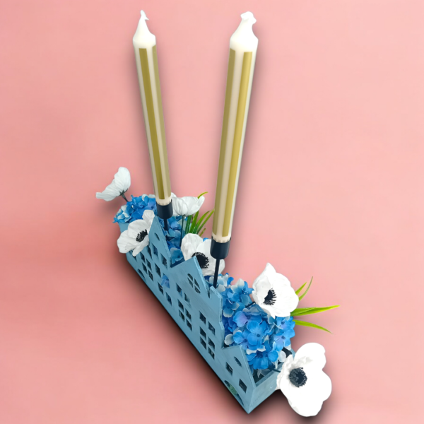 Ξύλινο διακοσμητικό κηροπήγιο με υφασμάτινα λουλούδια!