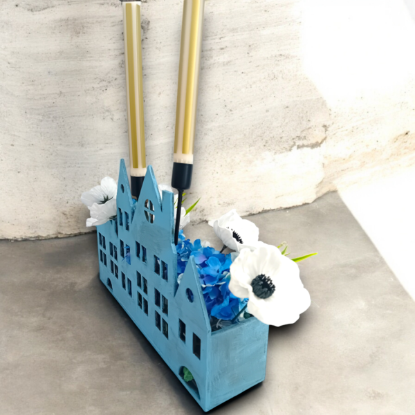 Ξύλινο διακοσμητικό κηροπήγιο με υφασμάτινα λουλούδια!