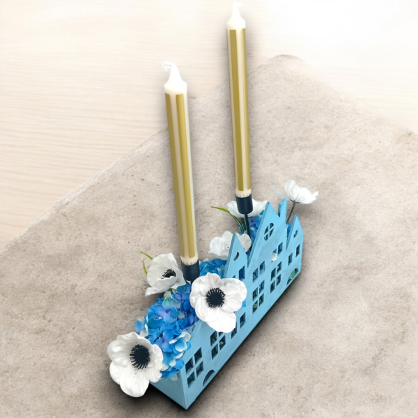 Ξύλινο διακοσμητικό κηροπήγιο με υφασμάτινα λουλούδια!