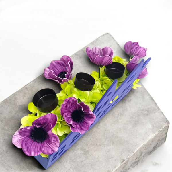 Ξύλινο διακοσμητικό κηροπήγιο με υφασμάτινα λουλούδια!