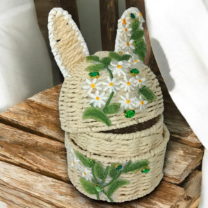 Καλάθι αποθήκευσης με καπάκι & κεντημένα λουλούδια!