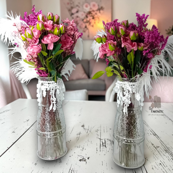 Γυάλινο βάζο με λουλούδια & πούπουλα!