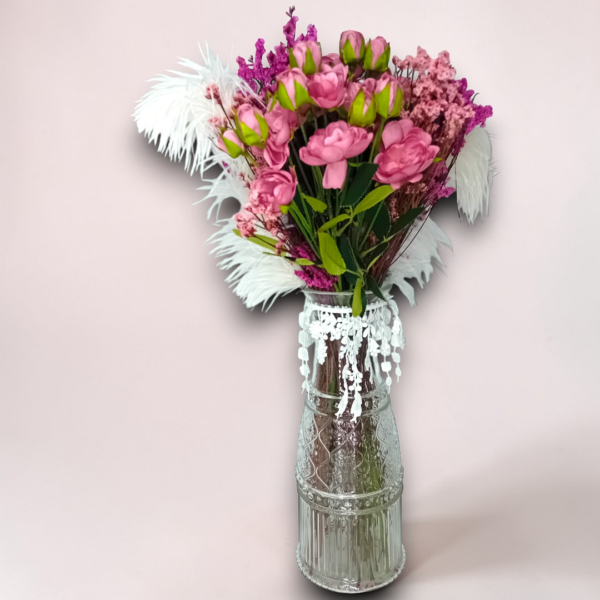 Γυάλινο βάζο με λουλούδια & πούπουλα!