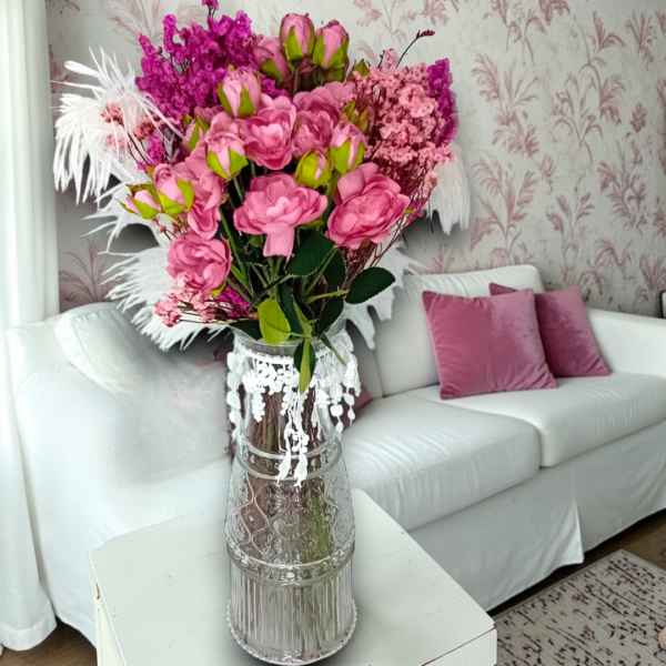 Γυάλινο βάζο με λουλούδια & πούπουλα!