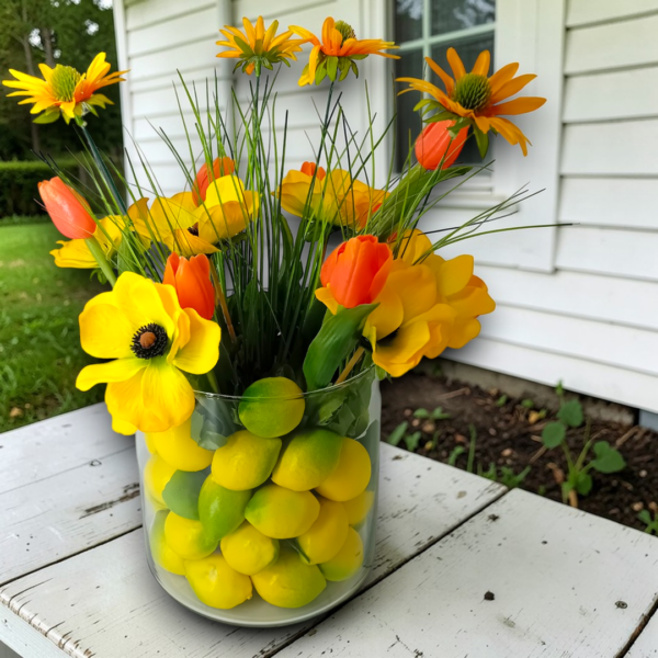 Διακοσμητική σύνθεση με λουλούδια & λεμόνια!