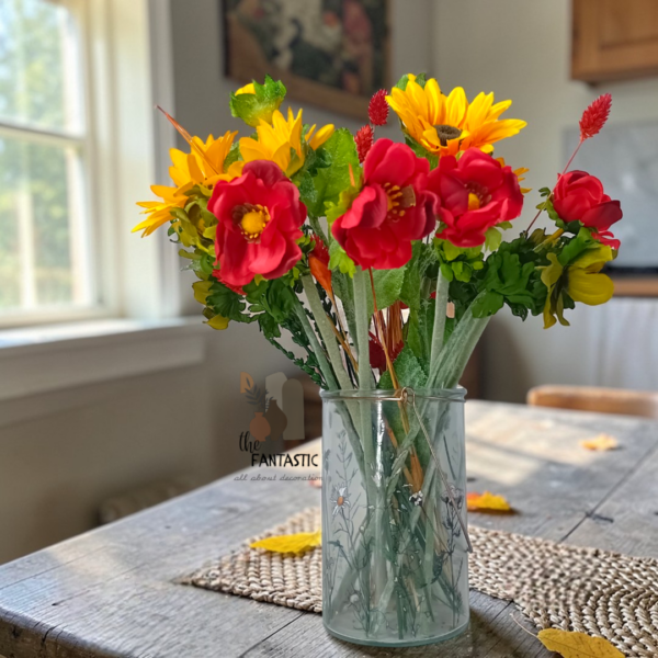 Διακοσμητική σύνθεση με λουλούδια σε γυάλινο βάζο!