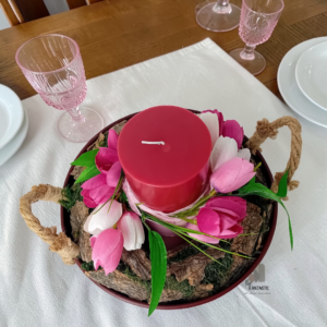 Διακοσμητική σύνθεση με δίσκο, κερί, στεφάνι & λουλούδια!