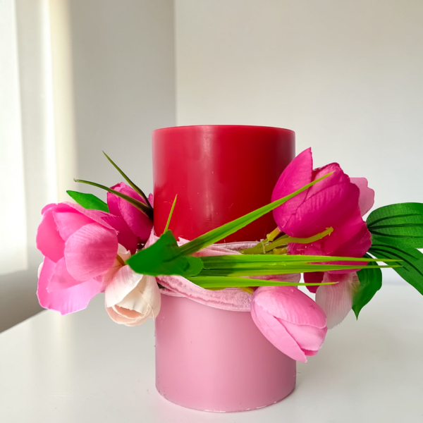 Διακοσμητική σύνθεση με δίσκο, κερί, στεφάνι & λουλούδια!